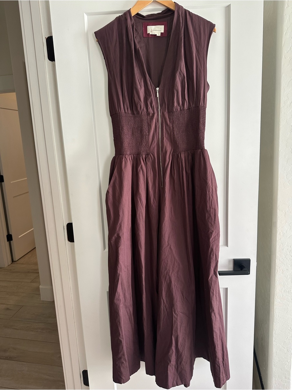 Anthropologie Tommie Cap-Sleeve Smocked Front Zip Jumpsuit Size Medium